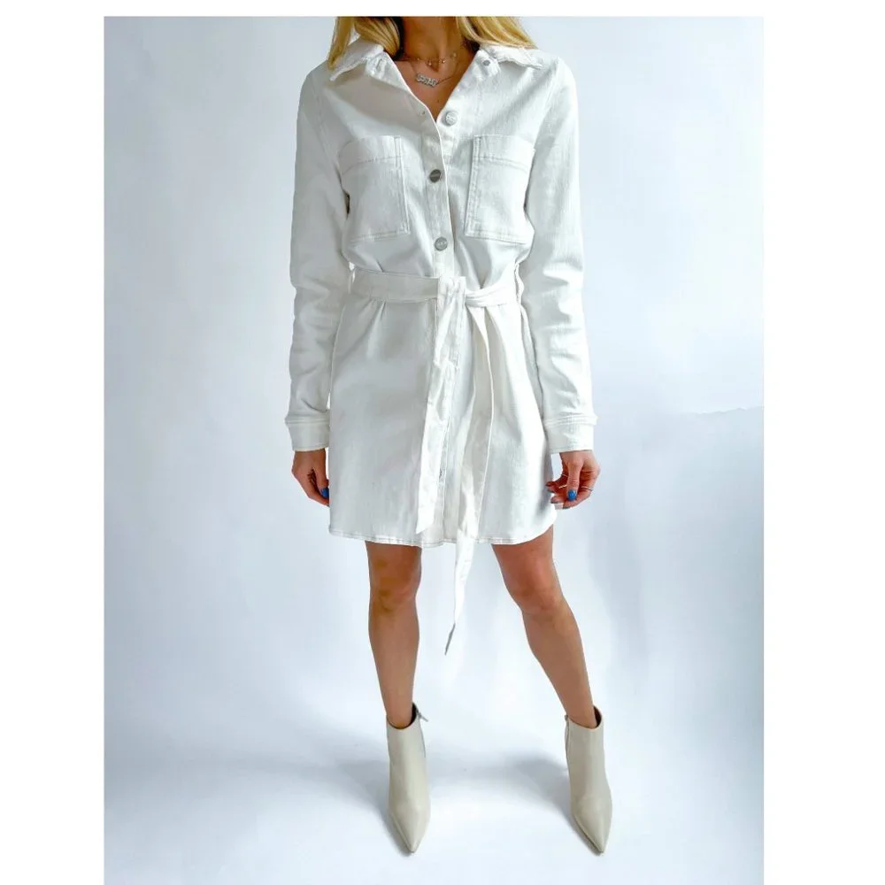NWT Sanctuary The Utility Shirt Dress White Belted - Picture 7 of 11